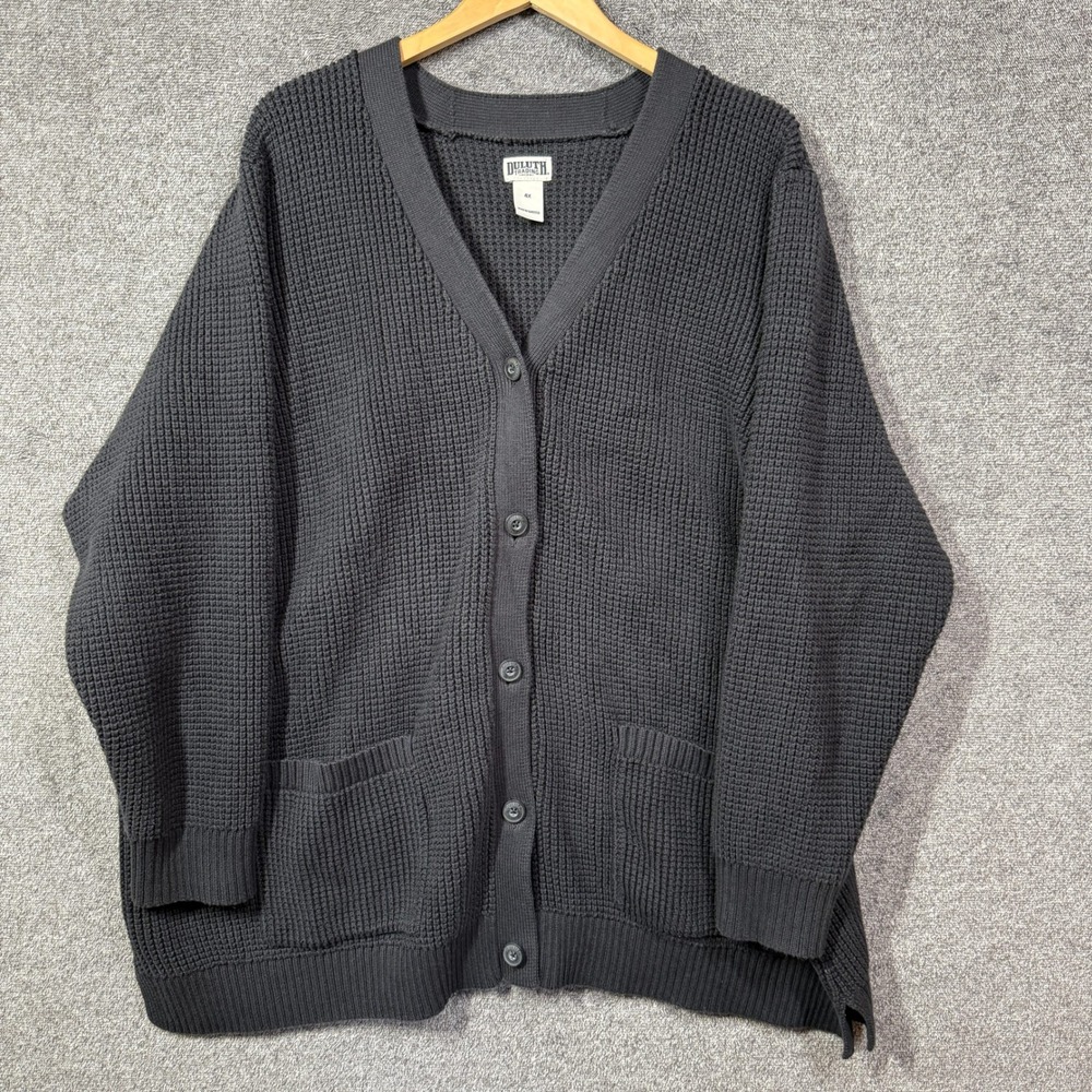 Duluth Trading Cardigan Sweater Womens 4X Gray Waffle Knit Button Front Pocket